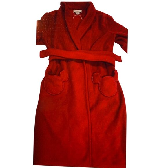 Disney Store Womens Size XL Mickey Mouse Santa Hat Robe Tie Belted Red Cozy Show - Picture 5 of 5